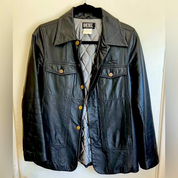 DIESEL Fab Y2K Leather Jacket Buttons Quilted Lining Vintage Size Small - Picture 1 of 14